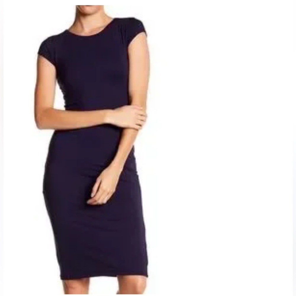 Velvet Torch Navy Bodycon Mini Dress Crew Neck Cap Sleeve
